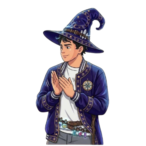 Wizard character celebrating your stage clear